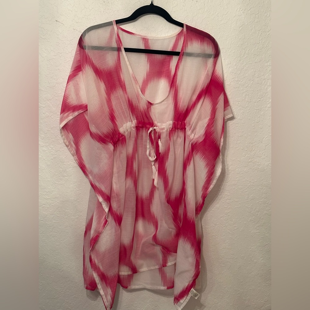 Pink and White Sheer Kaftan Cover-Up
